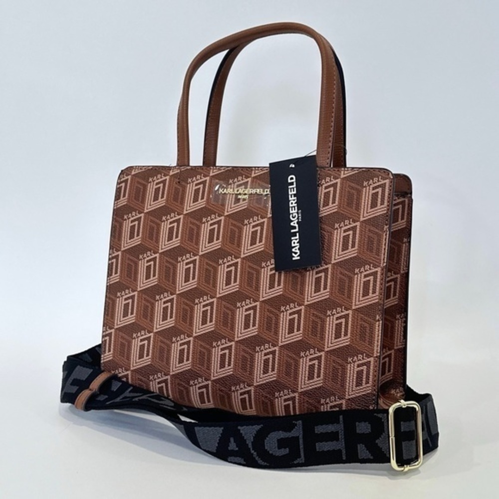 KARL LAGERFELD PARIS Maybelle Zip Top Satchel Shoulder Bag in Brown - Picture 9 of 11